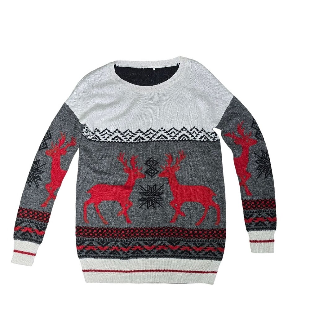 Unisex Festive Reindeer Christmas Sweater Holiday Knit Pullover size Large women